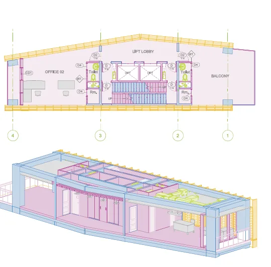 Floor plan and sectional axonometric